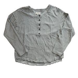 Madewell Oversized Double-Faced Henley T- Shirt Green and White | XS